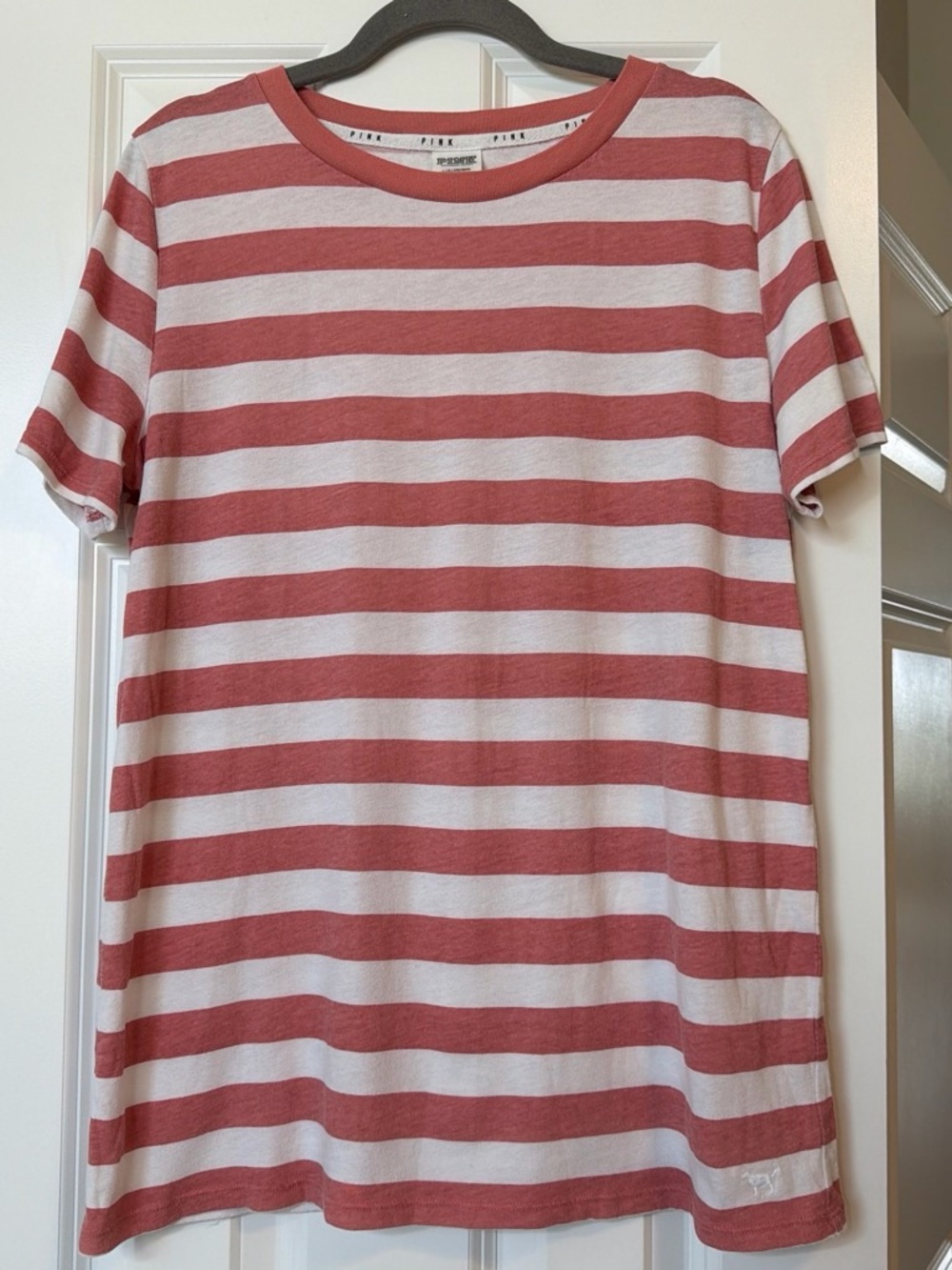 PINK Victoria's Secret Pink and White Striped Short Sleeve Tee
